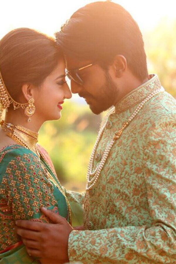 Indian couple in traditional engagement attire